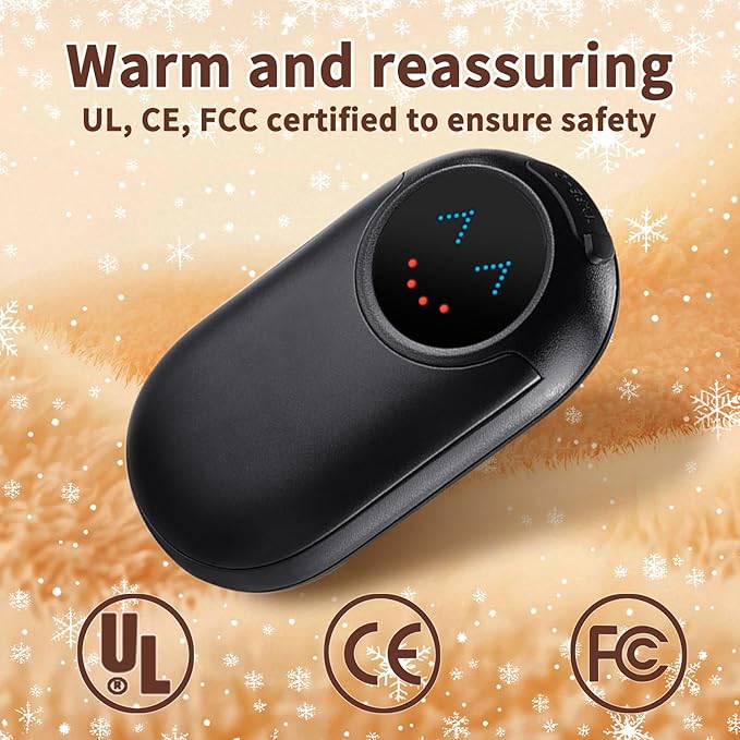 Hand Warmers Rechargeable 2 Pack, 10000mAh Electric Hand Warmers, Reusable Portable Pocket Heater, LED Display & 3 Levels, Gifts for Christmas, Outdoor, Golf, Travel, Hunting, Camping