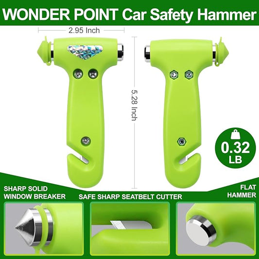 Car Window Breaker, Safety Hammer - 3 in 1 Escape Tools, Window Breaker Seatbelt Cutter, Roadside Emergency Kit with Light Reflective Tape(2 Pack, Green)