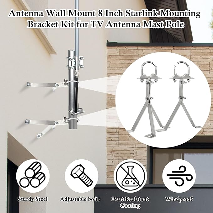 XRDS-RF Antenna Wall Mount 8 Inch Heavy-Duty Stand Off Wall Mast Mount Windproof Antenna Mounting Bracket for TV Antenna Mast ( 3-Leg + 2-Leg)