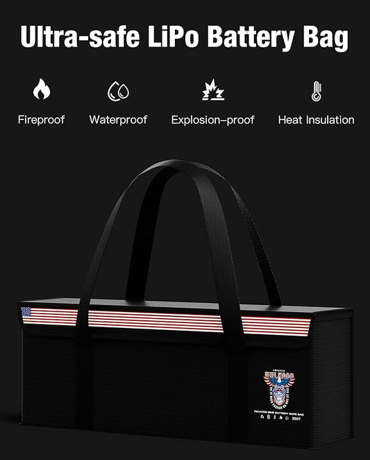 Fireproof Explosion-Proof Waterproof Ebike Battery Storage Bag - Safe Case for Lithium/Lipo Batteries (19.3 x 4.3 x 7 Inch)