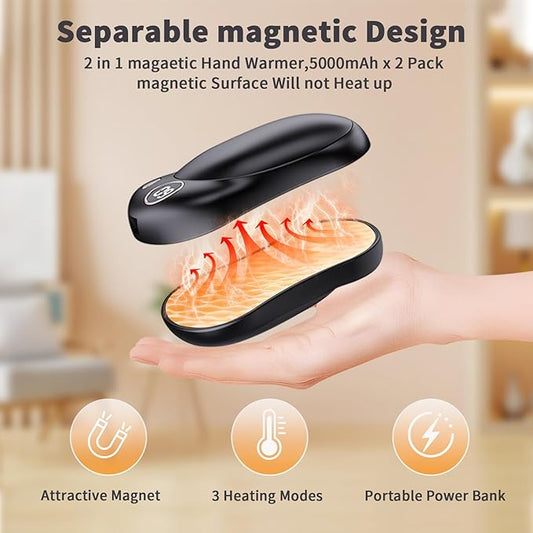 Hand Warmers Rechargeable 2 Pack, 10000mAh Electric Hand Warmers, Reusable Portable Pocket Heater, LED Display & 3 Levels, Gifts for Christmas, Outdoor, Golf, Travel, Hunting, Camping