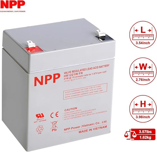 NPP HR1221W F2 12V 5Ah AGM Battery, 12Volt 21Watts/Cell 126Watts Rechargeable UPS Batteries Replacement for DJW12-4.5 UB1250 485LM Garage Door Opener Alarm Emergency