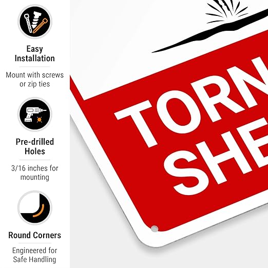 Safe Area Tornado Shelter Sign, 10x14 Inches, Rust Free .040 Aluminum, Fade Resistant, Made in USA by Sigo Signs