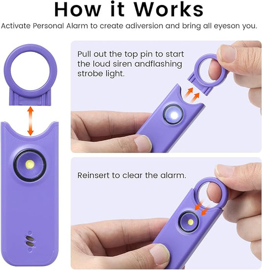 Personal Safety Alarm - 135dB Ultra Loud Siren with LED Strobe Light, USB-C Rechargeable, Compact Keychain Alarm for Women/Men, Emergency Flashlight & Vibration Alert(Purple)