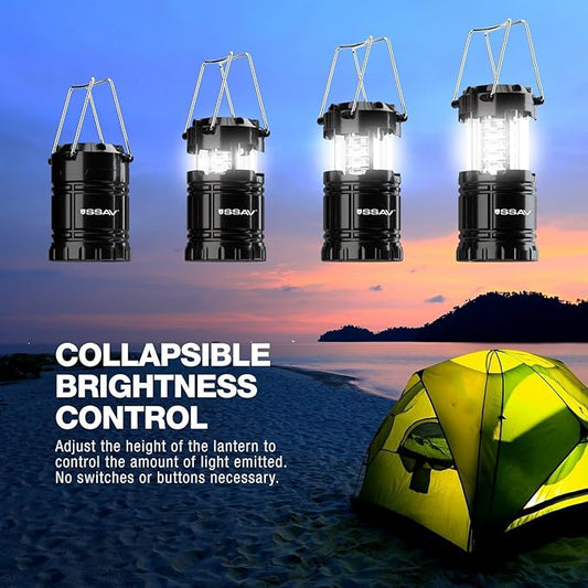 3 Pack LED Camping Lantern, LED Lanterns, Suitable Survival Kits for Hurricane, Emergency Light for Storm, Outages, Outdoor Portable Lanterns, Black, Collapsible | Batteries Included