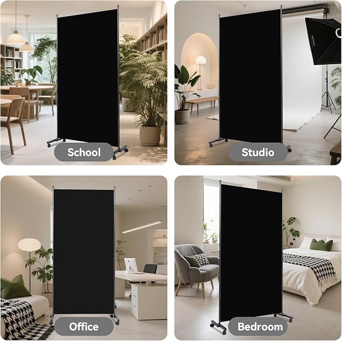 Room Divider(1 Panel-34in) Wall Divider for Room Separation, Portable Privacy Screens W/Wheels, Metal Frame Freestanding Room Separators 5.6FT Room Partitions and Dividers