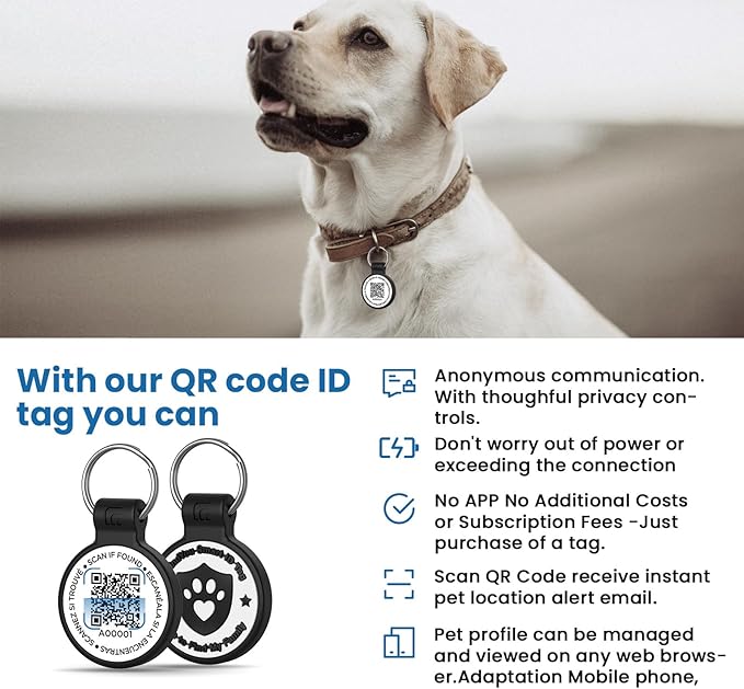 Silicone Dog Tags Personalized for Pets with QR Code, Emergency Contact Info, Anti-Lost, Scan Location Alerts(Black-L)