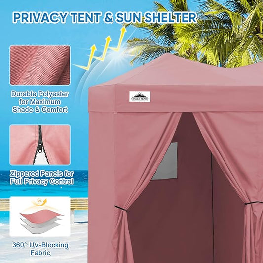 EAGLE PEAK Outdoor Changing Room 8x4, 2 Room Pop Up Portable Changing Room, Sun Shelter, Pop Up Changing Tent for Beach or Pool,Portable Dressing Room for Photoshoots (Pink)