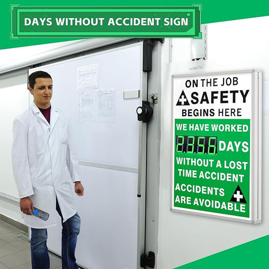 Days Safety Is The Priority Without Accident Sign Electronic Safety Scoreboard 28" x 20" with Remote Control Safe Scoreboard Sign Days Without a Lost Time Accident Are Avoidable(English Style)
