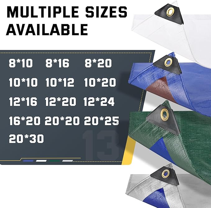 Kesfitt Tarp Heavy Duty Waterproof 8x20FT,16 Mil Thick Tarps Tear&Fade Resistant,UV Resistant,Poly Tarp Cover with Grommets and Reinforced Edges for Outdoor Camping Pools Boat Car(Green/Blue)