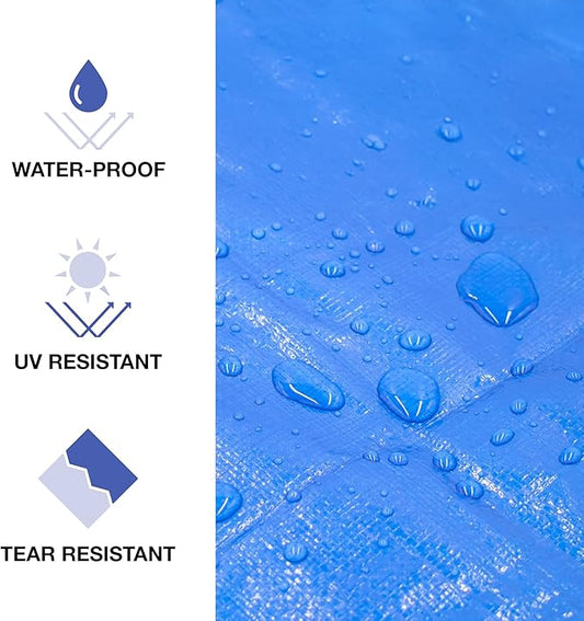 30x30 Blue Waterproof Tarp – Heavy Duty 5 MIL Thick Outdoor Tarpaulin Cover - Multi Purpose Protection for Camping, Tent, Roof, Patio, Pool, Floor, Furniture, Boat, Truck Beds, Pack of 1