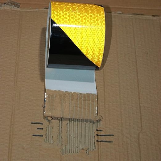 Reflective Tape Yellow Black 3 Inch x 68 Feet, Outdoor Waterproof Conspicuity Strong Adhesive Reflector for Vehicles