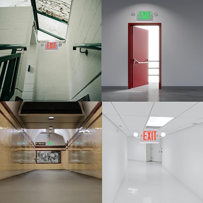 Emergency Exit Sign with Lights Battery backup, 200lm 3Hours Plug in Red Exit Signs with Emergency Lights for Business, Battery Operated,UL 924 AC85-277V