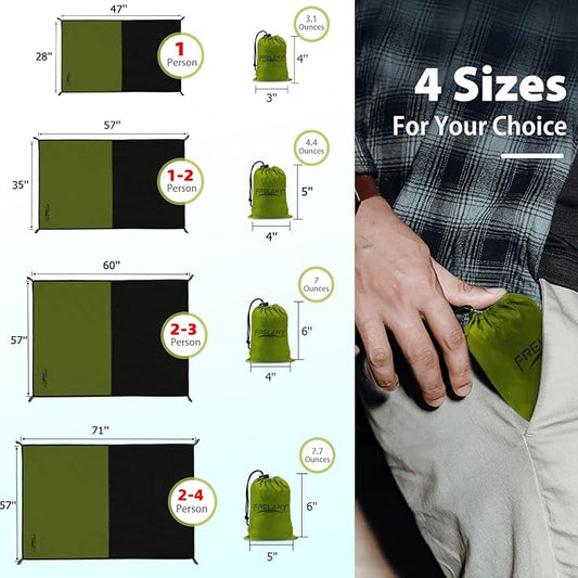 Frelaxy Pocket Picnic Blanket, Waterproof Sandproof Beach Mat, Compact Camping Tarp for Festivals, Hiking, Travel, Outdoor Recreation (Army Green, 57'' x 71'')