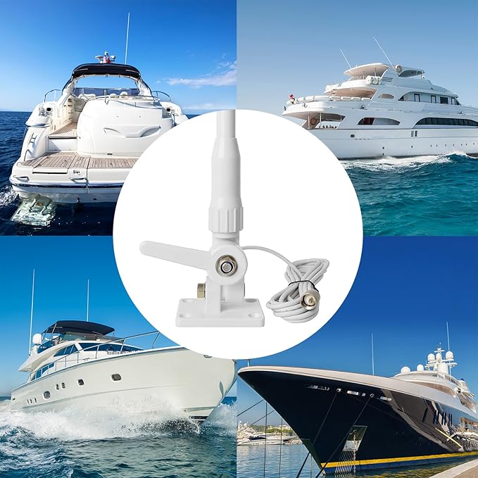 VHF Marine Antenna,43.3inch Fiberglass Antenna with 22.9ft RG-58 Cable/Ratchet Mount,for Uniden Standard Horizon Cobra Marine Radio