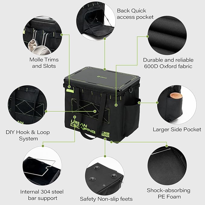 Alocs Camping Storage Bag, 30L Collapsible Tactical Tote Bag with IGT Top Panel – Usable as a Table, Camping Bag with Handles for Outdoor, Camping, BBQ, Picnic, Travel, Trunk Organizer