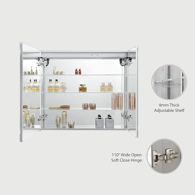 Blossom LED Mirror Medicine Cabinet with Lights, 36x32 Inch - LED Lighted Bathroom Medicine Cabinet - Recessed or Surface with Defogger, 3 Color Dimmer - Makeup Mirror - 36"x32"