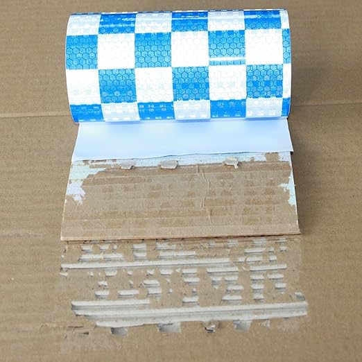 Reflective Tape Blue and White 6 inch X 10 feet, Outdoor Waterproof Hazard Conspicuity Warning Industrial Marking Tape
