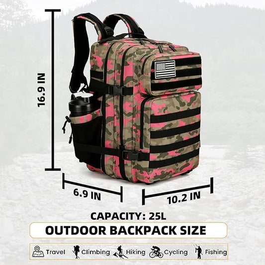 25L Tactical Backpack for Men and Women Military Backpack Small Assault Pack Molle Backpack Bug Out Bag Travel Rucksack Daypack (Pink Camo)