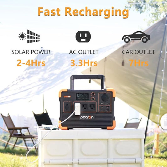 Pecron E600LFP Portable Power Station (2025 New), 614Wh LiFePO4 Battery Backup, 1200W AC Outlet/Max 100W USB-C Output, Solar Generator(Solar Panel Optional) for Camping, Emergency, Home, RV (No UPS)