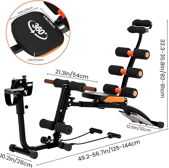 All-in-One Ab Workout Bench, Ab Machine, Workout Bench for Home Gym, Multi-Functional Adjustable Crunch Machine, Exercise Equipment for Total Body Workout (Black Yellow)