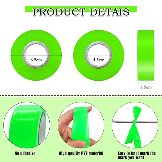 10 Pack Green Flagging Tape, Non-Adhesive Plastic Ribbon Neon Marking Roll,1inch*2000ft, Marking Tape for Tree Marking, Hunting, Boundaries and Hazardous Areas,Trail Marking