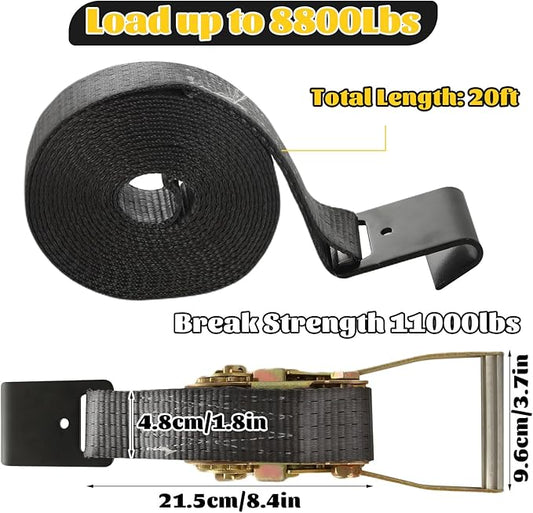 4 Pack 2 Inch Ratchet Straps Heavy Duty 20ft Tie Down Straps Ratchet Flat Hook, 10000 LBS Break Strength, Black Cargo Ratchet Strap for Moving, Truck, Trailers, Motorcycles, Kayaks, Car Roof