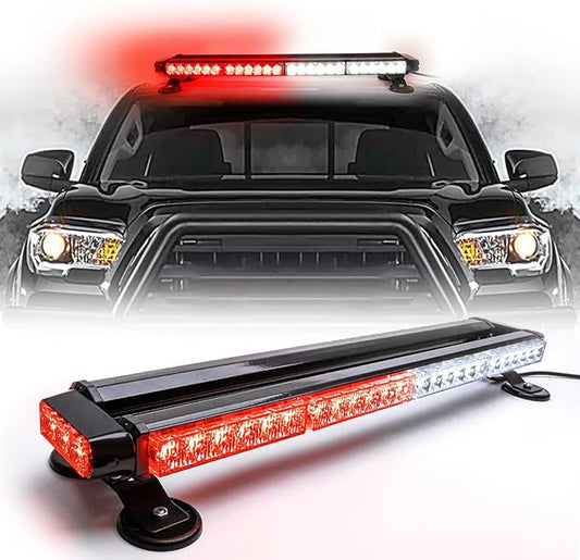 26.5" Red White 54 LED Emergency Warning POV Light Bar For Firefighter Trucks EMS First Responder Flashing Strobe Traffic Advisor Double Side with Magnetic Base (26.5" 54LED, White/Red)