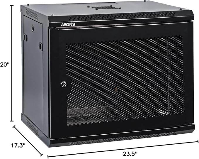 9U Professional Wall Mount Network Server Cabinet Enclosure 19-Inch Server Network Rack Meshed Door Low-Profile Black