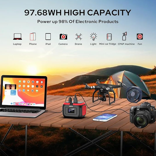 Portable Power Station, 97Wh Solar Generator, Lithium Battery Power with 110V AC 120W Peak Socket/DC/USB QC3.0/LED Light for Outdoor Camping Trip Home Backup Emergency