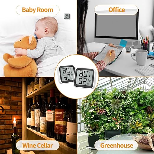 NOKLEAD Thermometer Humidity Meter Inside Mini Hygrometer Monitor Room Temperature Measuring Device with Face Icon Comfort Indicator ℃/℉ Switch for Baby Room Greenhouse Office Living Room(2)