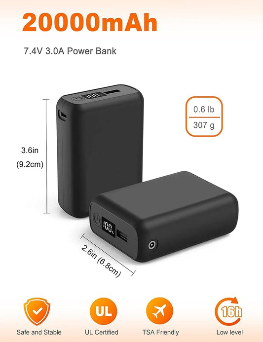 ๐ณ.๐ฐ๐ฉ/๐ฑ๐ฉ ๐ฎ๐ฌ๐ฌ๐ฌ๐ฌ๐บ๐๐ต Heated Vest Battery Pack, LED Display, Power Bank with USB/Type-C/DC 3.8 Output and LED Display, Portable Charger, Compatible with Heated Vests, Jackets, Pants