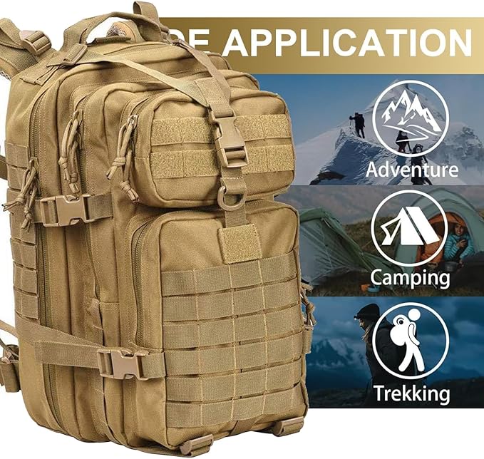 aiGear Tactical Backpack for Men, 45L Military Backpack, 3-Day Bug Out Bag for Camping Hiking Hunting with Molle System Army Daypack (45L Khaki)