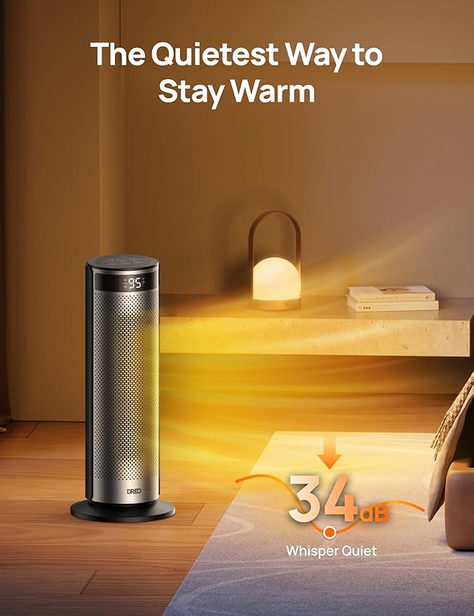Dreo Space Heater for Large Room, 20 Inch Electric Heaters for Indoor Use, 8 Safe Protection Tower with Dreo FortPlug, 70ยฐ Oscillation, PTC Ceramic with Remote, Quiet, 12H Timer, Bedroom, Office