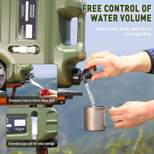 7.4 Gallon Water Jug,Camping Water Container with Wheel、Pull Rod,BPA-Free with Spigot Cleaning,Brush Military Green Tank Portable,Suitable for Outdoor Camping and Hiking