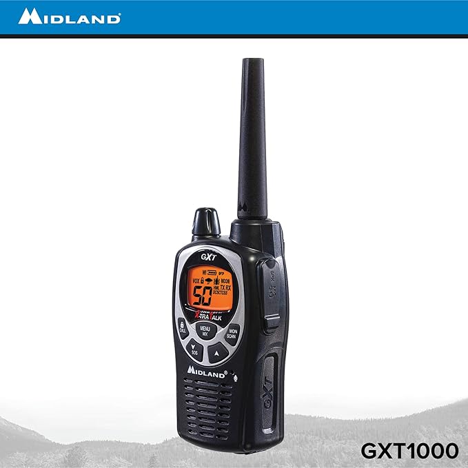 Midland GXT1000VP4 50 Channel GMRS Two-Way Radio - Up to 36 Mile Range Walkie Talkie - Black/Silver (Pack of 4)