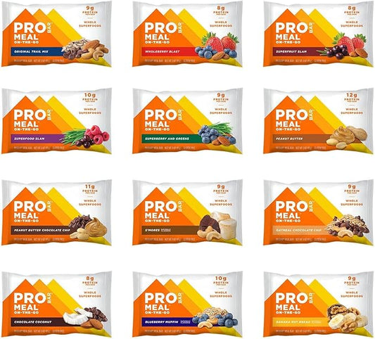 PROBAR - Meal Bar 12 Flavor Variety Pack - Natural Energy, Non-GMO, Gluten-Free, Plant-Based, Whole-Food Ingredients, 3 Ounce Bars (Pack of 12) - Flavors May Vary