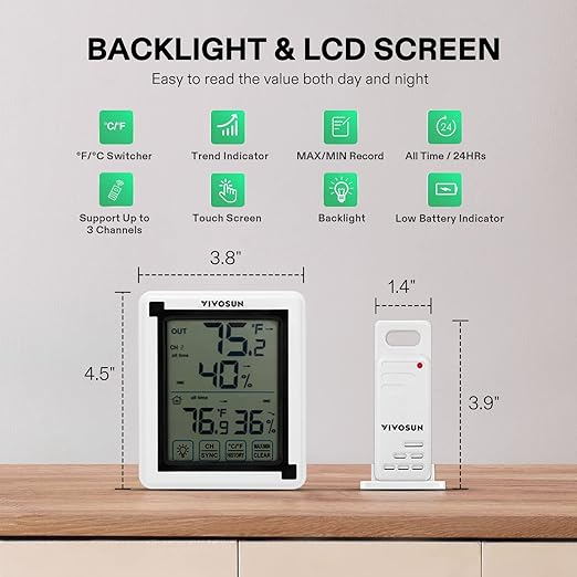 VIVOSUN Remote Sensor for Wireless Thermometer and Hygrometer