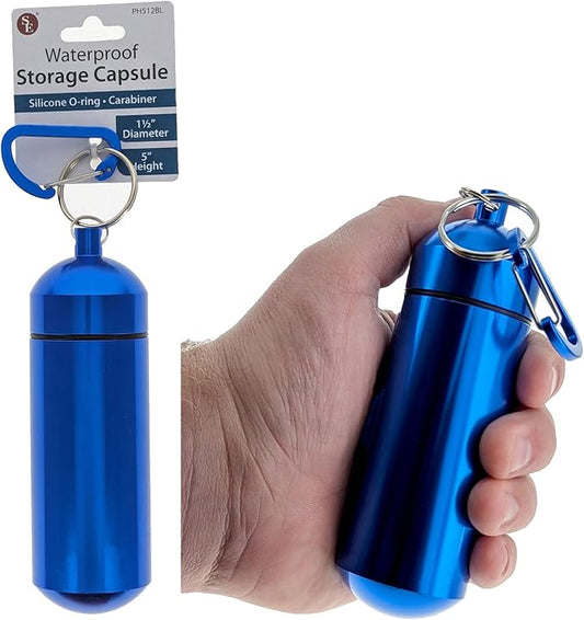 SE 5-Inch Large Waterproof Aluminum Storage Container + Carabiner - Outdoor Survival Gear -PH512