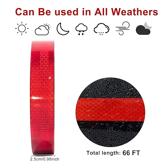 Reflective Tape, Waterproof Self Adhesive Dot Reflective Tape Outdoor Safety Caution Reflector for Trailers, Bikes, Cars(Red, 1 Inch x 115 Feet)