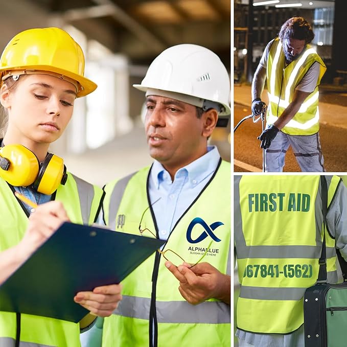 Custom Reflective Safety Vest with Pocket High Visibility Class 2 for Men Customized Logo Text for Construction Workwear