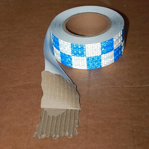 Reflective Tape Blue and White 2 inch X 66 feet X 10 Rolls, Outdoor Waterproof Hazard Conspicuity Warning Marking Tape
