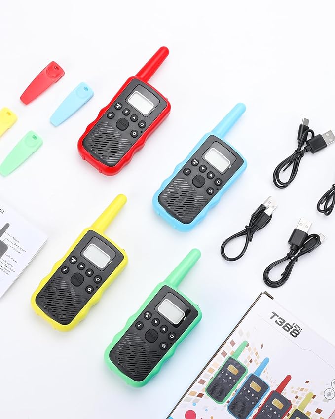 Walkie Talkies Long Range for Adults - Rechargeable Handheld Two Way Radios with 22 FRS Channels Radio, Kids Walkie Talkies with LED Flashlight, VOX Walky Talky for Camping Hiking 4 Pack