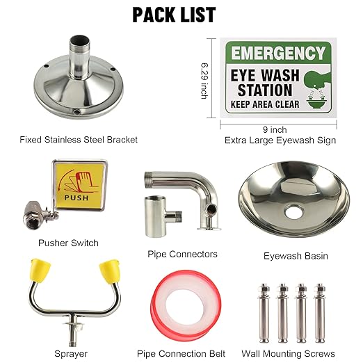 Eye Wash Station Emergency Wall-Mounted - Yeipower Portable First Aid Eyewash Station Kit Stainless Steel Eye Irrigation