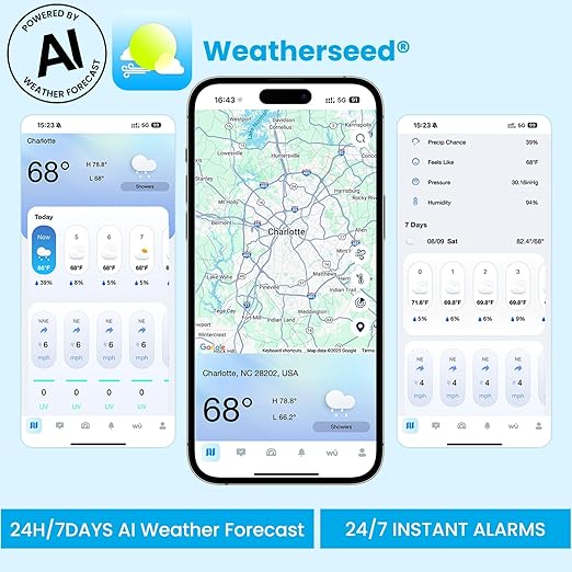 Sainlogic WiFi Smart Weather Station SA9 with 24H/ 7Days Accurate Weather Forecast by Weatherseed® AI, 8.5" Large Display,UV,Sun Light,Rain Gauge,Wind Gauge,2-Year Data Storage & Export(Only 2.4G)