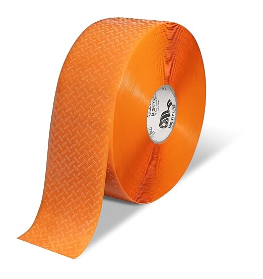 Mighty Line 4" Anti-Slip Solid Color Floor Marking Tape for Safety, Caution, Warning, Flooring, Heavy-Duty, Peel and Stick, Adhesive, Industrial Quality, 100' Roll, Orange