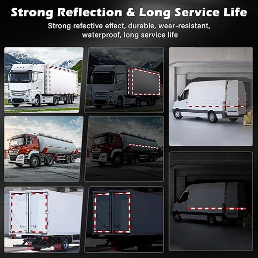 Reflective Tape, 2" × 12" Red & Silver High Intensity Self Adhesive Waterproof Trailer Outdoor Safety Caution Reflector for Cars, Trucks, Trailers, Boats, Road Signs (100)