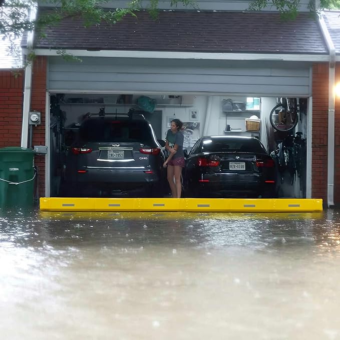 Flood Barrier 16Foot Length 12Inch Height, Flood Sandbag Alternative, Water Filled Flood Control Barrier,Reusable PVC Flood Prevention Tube, Water Barriers for Door Garage Home(Yellow)