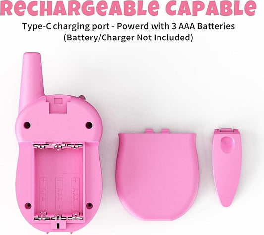 Walkie Talkies for Kids 2 Pack - Boys Girls Christmas Toys Birthday Gifts for Age 4-6 6-8 Year Old Kid Presents - Rechargeable Long Range 2 Way Radio Flashlight Pink Outdoor Toy Camping Hiking