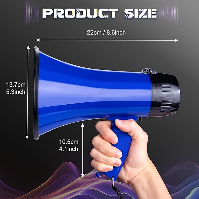 MyMealivos Portable Megaphone Bullhorn 20 Watt Power Megaphone Speaker Voice and Siren/Alarm Modes with Volume Control and Strap (Blue)